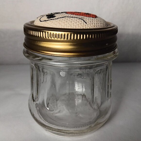 Halloween Handmade Cross Stitch Lid Glass Jar Trick or Treat Ghost Pumpkin 4oz - Picture 11 of 12